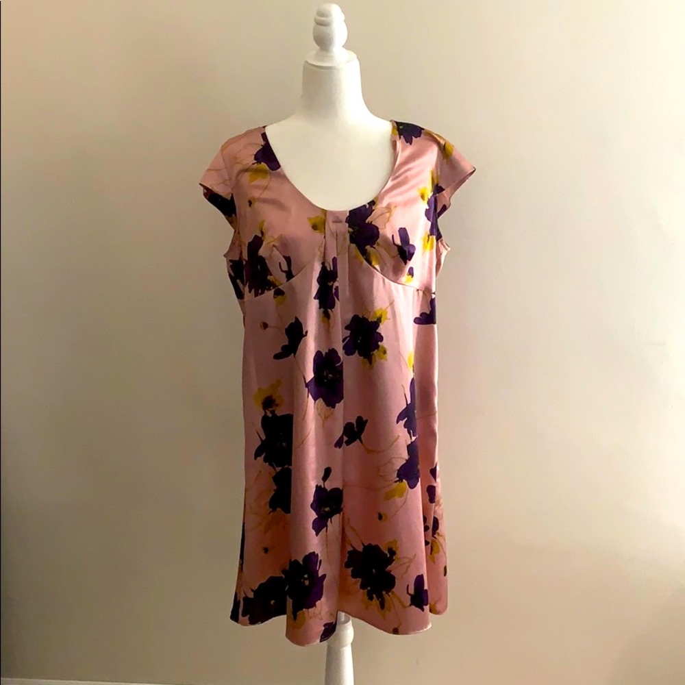 XL, purple flower,  silk midi dress